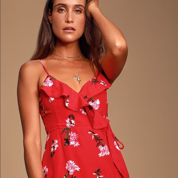 Rosana Red Floral Print Ruffled Wrap Maxi Dress - Picture 2 of 5